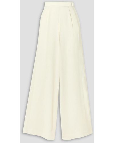 ‎Taller Marmo Palm Beach Satin-trimmed Crepe Wide-leg Pants - Natural