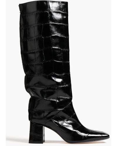 Miista Finola Croc-effect Patent-leather Knee Boots - Black