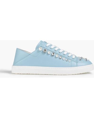 Stuart Weitzman Goldie Embellished Leather Trainers - Blue