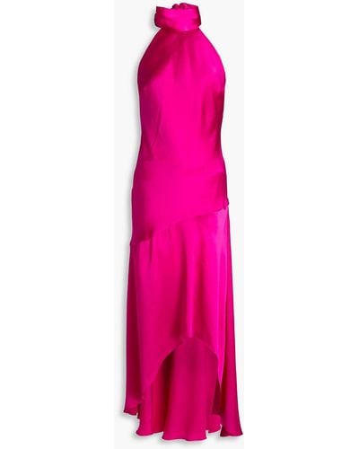 FRAME Silk-charmeuse Halterneck Midi Dress - Pink