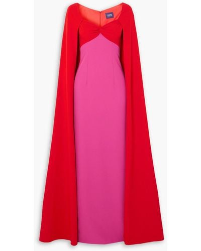 Marchesa Two-tone Twist-front Stretch-crepe Gown - Red