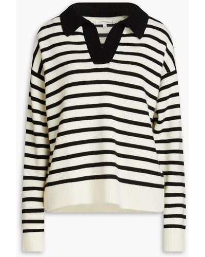 Chinti & Parker Striped Wool And Cashmere-blend Polo Sweater - Black