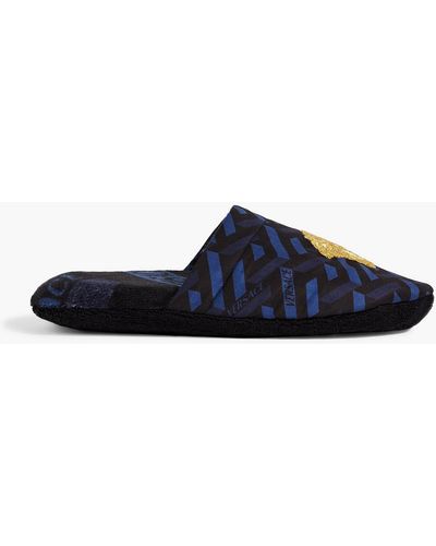 Versace Embellished Printed Canvas Slippers - Blue