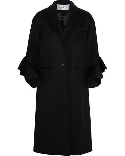 Valentino Garavani Ruffled Wool And Cashmere-blend Felt Coat - Black