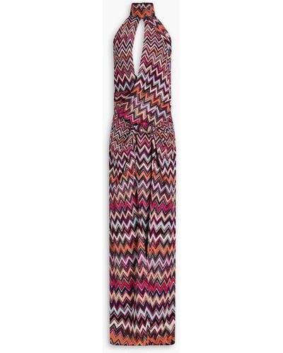 Missoni Draped Metallic Crochet-knit Halterneck Maxi Dress - Purple