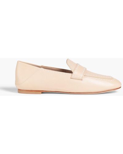 Stuart Weitzman Wylie Embellished Leather Collapsible-heel Loafers - Natural