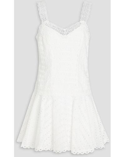 Charo Ruiz Huelva Lace-paneled Broderie Anglaise Cotton-blend Mini Dress - White
