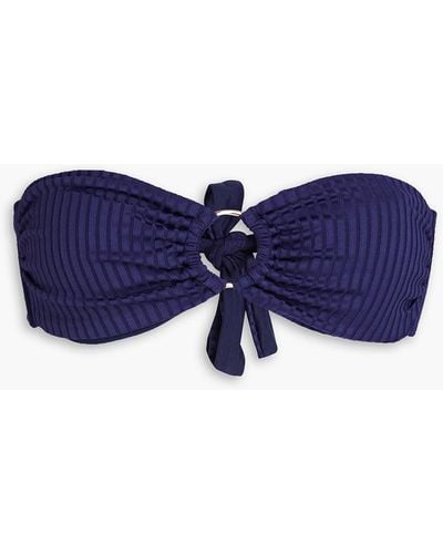Melissa Odabash Evita Ring-embellished Ribbed Bandeau Bikini Top - Blue
