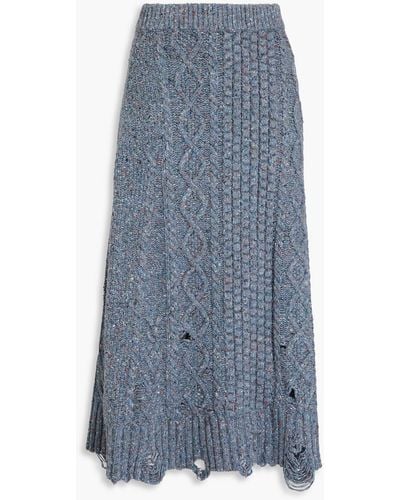 Altuzarra Distressed Donegal Cable-knit Merino Wool-blend Midi Skirt - Blue