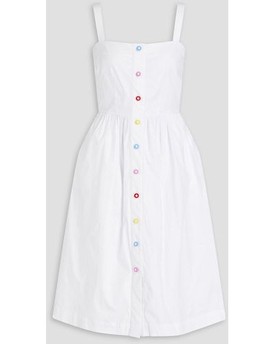 HVN Laura Gathered Stretch-cotton Midi Dress - White