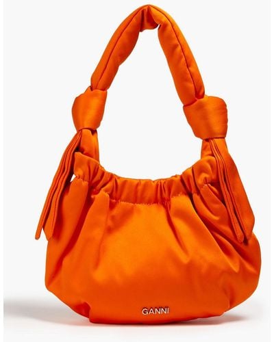 Ganni Knotted Satin Shoulder Bag - Orange