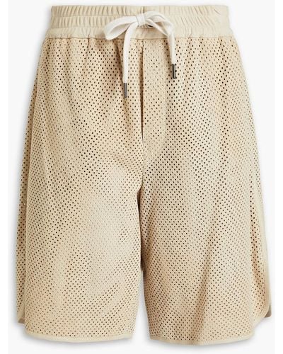 Brunello Cucinelli Perforated Suede Shorts - Natural