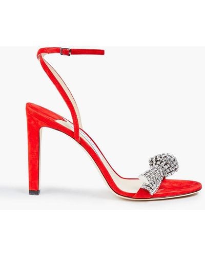 Jimmy Choo Thyra 100 Embellished Suede Sandals - Red