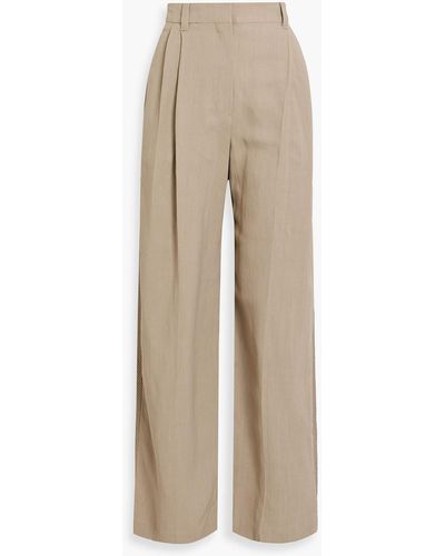 Brunello Cucinelli Sequin-embellished Embroidered Twill Wide-leg Pants - Natural