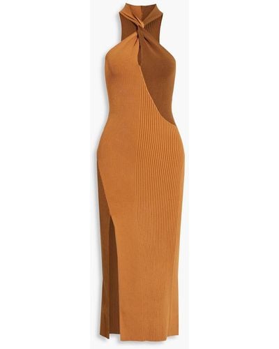Nicholas Daija Twisted Two-tone Ribbed-knit Midi Dress - Brown