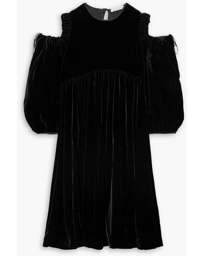 Cecilie Bahnsen Julius Cold-shoulder Gathered Velvet Dress - Black
