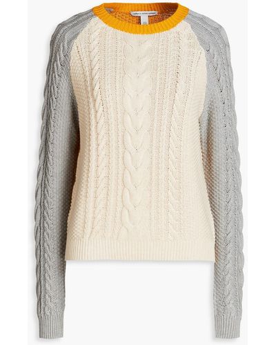 Autumn Cashmere Color-block Cable-knit Cotton Sweater - Natural