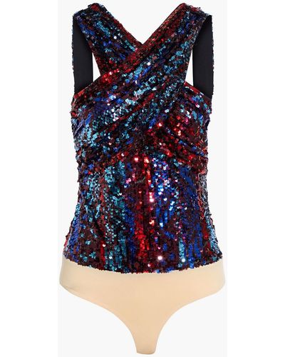 Rachel Zoe Sea Sequined Tulle And Stretch-jersey Bodysuit - Black