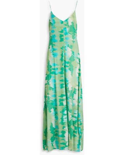 Ganni Printed Silk-blend Satin Maxi Slip Dress - Green
