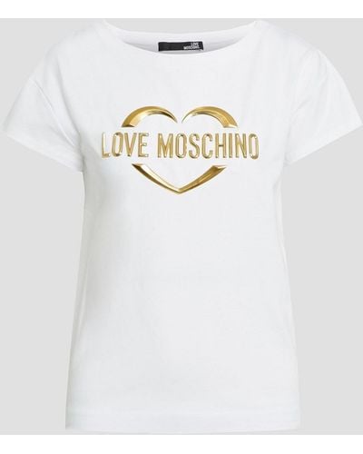 Love Moschino Appliquéd Cotton-blend Jersey T-shirt - White