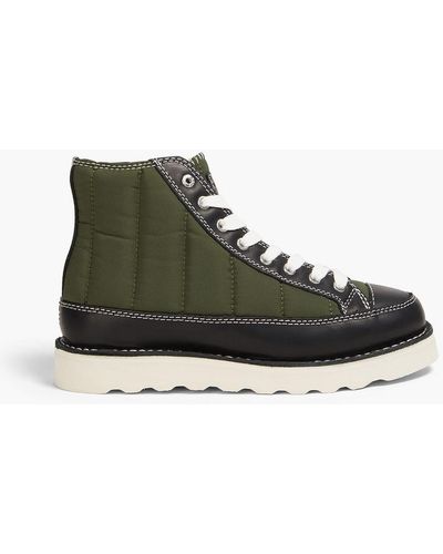 Goodnews Roopa Quilted Ripstop And Leather Ankle Boots - Green