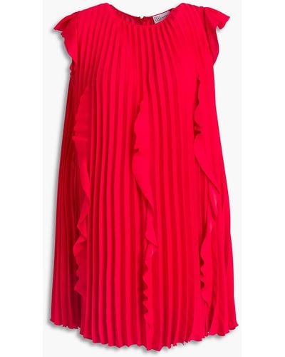 Red(V) Pleated Ruffled Crepe De Chine Mini Dress - Red