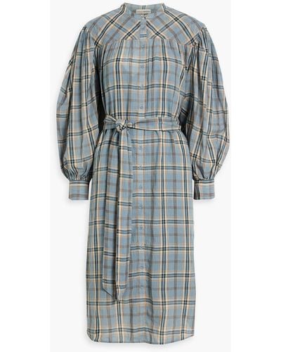 Ulla Johnson Fayette Gathered Checked Cotton-voile Dress - Grey