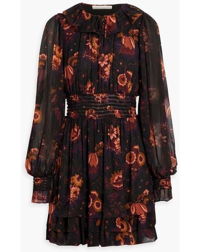 Ulla Johnson Adara Ruffled Floral-print Silk-chiffon Mini Dress - Black