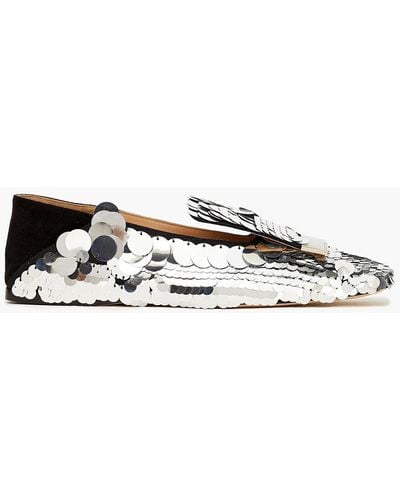 Sergio Rossi Sr1 Sequin-embellished Woven And Suede Collapsible-heel Loafers - Metallic
