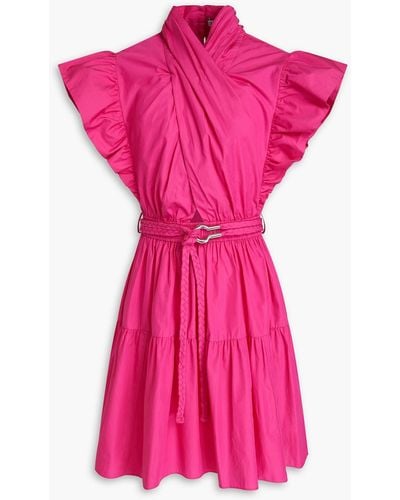 10 Crosby Derek Lam Finn Belted Ruffled Cotton-poplin Mini Dress - Pink