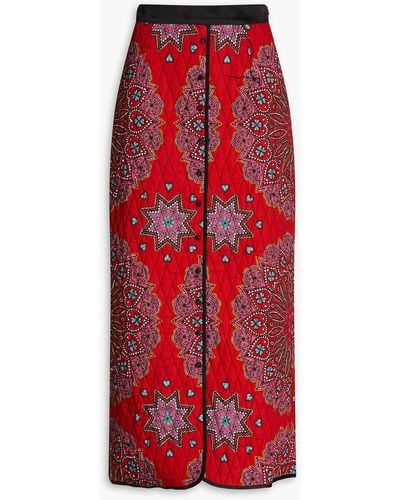 Hayley Menzies Button-embellished Quilted Printed Cotton Midi Skirt - Red