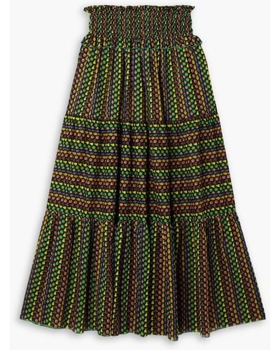 Loretta Caponi Vale Tiered Printed Cotton-voile Maxi Skirt - Green
