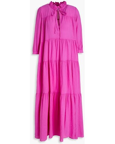 Honorine Giselle Tiered Gathered Cotton-gauze Maxi Dress - Pink