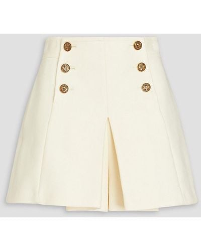 RED Valentino Pleated Button-embellished Wool-blend Shorts - Natural