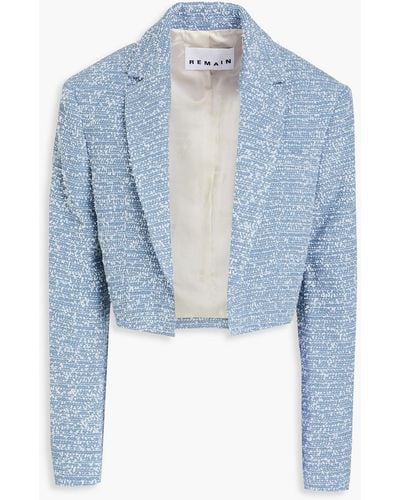 REMAIN Birger Christensen Cropped Cotton-blend Tweed Blazer - Blue