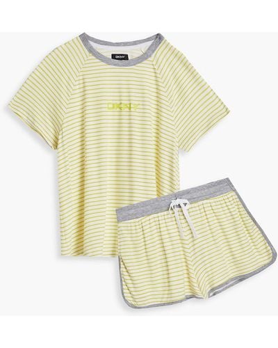 DKNY Striped Stretch-jersey Pyjama Set - Yellow