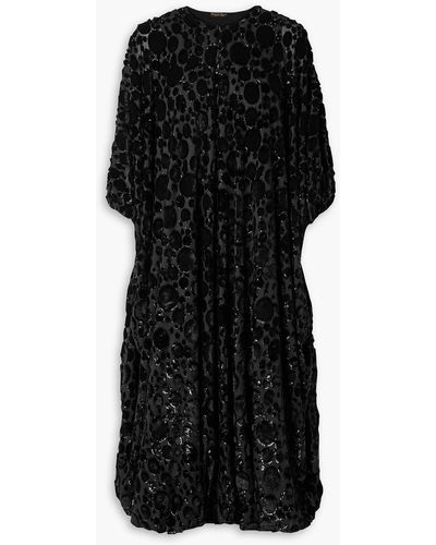 Reem Acra Draped Devoré-chiffon Midi Dress - Black