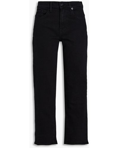 7 For All Mankind Modern Cropped High-rise Straight-leg Jeans - Black