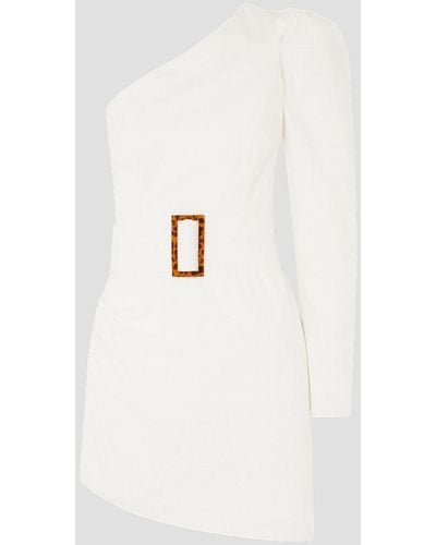 De La Vali One-sleeve Belted Asymmetric Stretch-cotton Poplin Mini Dress - White