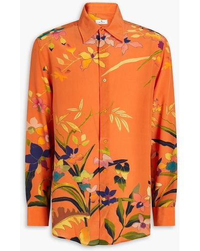 Etro Floral-print Silk Crepe De Chine Shirt - Orange