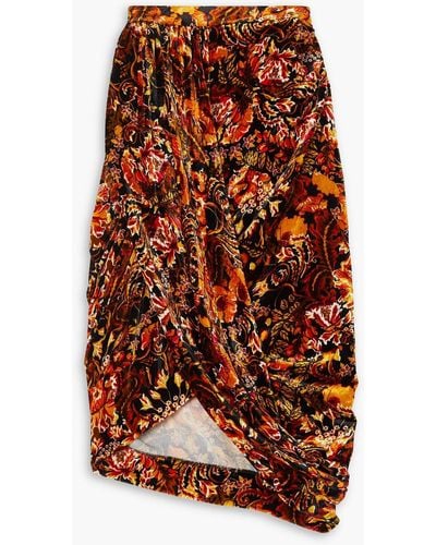 Dries Van Noten Wrap-effect Draped Printed Velvet Skirt - Orange