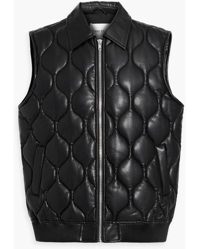 Stand Studio Winter Quilted Faux Leather Vest - Black