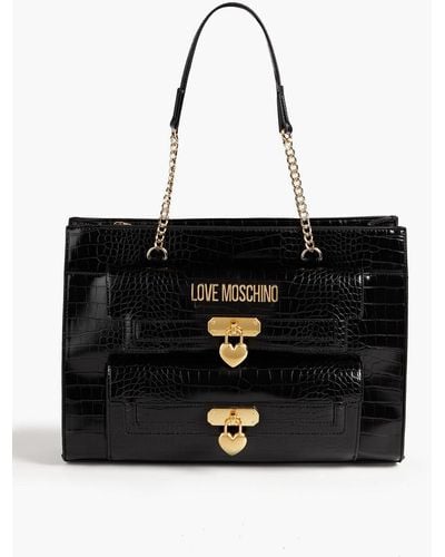 Love Moschino Faux Croc-effect Leather Tote - Black