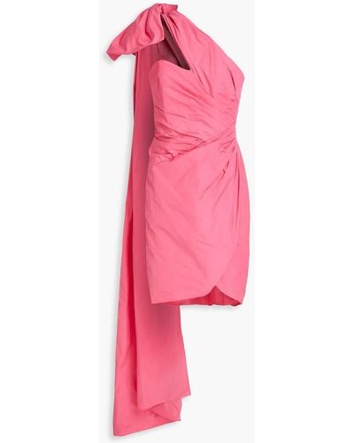 Marchesa Bow-detailed Pleated Taffeta Mini Dress - Pink