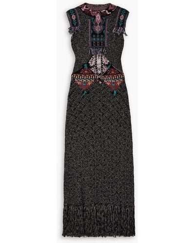 Etro Camille Fringed Metallic Jacquard-knit Maxi Dress - Black