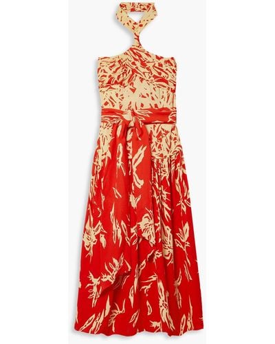 Proenza Schouler Gathe Floral-print Crepe Halterneck Midi Dress - Red