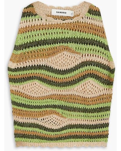 Sandro Cropped Metallic Pointelle-knit Top - Green