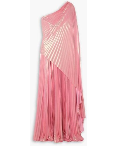 SemSem One-shoulder Draped Plissé-lamé Maxi Dress - Pink