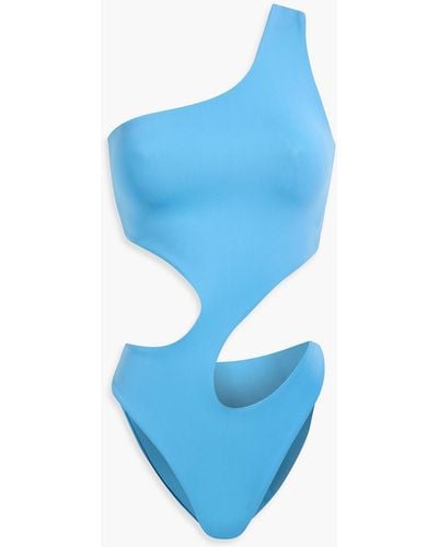 Louisa Ballou Carve One-shoulder Cutout Swimsuit - Blue