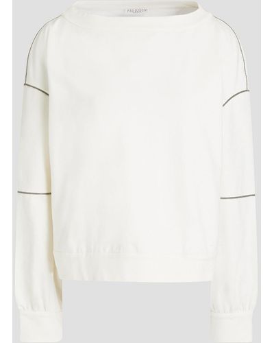 Brunello Cucinelli Bead-embellished French Cotton-blend Terry Sweatshirt - White